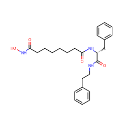 O=C(CCCCCCC(=O)N[C@H](Cc1ccccc1)C(=O)NCCc1ccccc1)NO ZINC000013475069