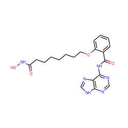 O=C(CCCCCCCOc1ccccc1C(=O)Nc1ncnc2[nH]cnc12)NO ZINC001772652213