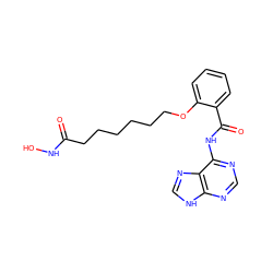 O=C(CCCCCCOc1ccccc1C(=O)Nc1ncnc2[nH]cnc12)NO ZINC001772607871