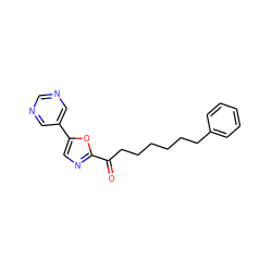 O=C(CCCCCCc1ccccc1)c1ncc(-c2cncnc2)o1 ZINC000013611959