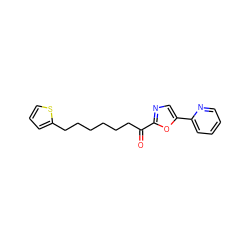 O=C(CCCCCCc1cccs1)c1ncc(-c2ccccn2)o1 ZINC000014979800