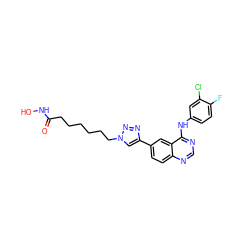 O=C(CCCCCCn1cc(-c2ccc3ncnc(Nc4ccc(F)c(Cl)c4)c3c2)nn1)NO ZINC001772622235