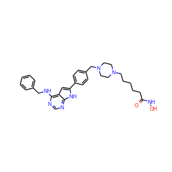 O=C(CCCCCN1CCN(Cc2ccc(-c3cc4c(NCc5ccccc5)ncnc4[nH]3)cc2)CC1)NO ZINC000138907454