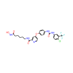 O=C(CCCCCNC(=O)c1cc(Oc2ccc(NC(=O)Nc3ccc(Cl)c(C(F)(F)F)c3)cc2)ccn1)NO ZINC000043197979