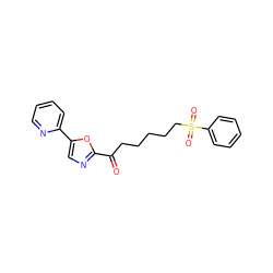 O=C(CCCCCS(=O)(=O)c1ccccc1)c1ncc(-c2ccccn2)o1 ZINC000014980079