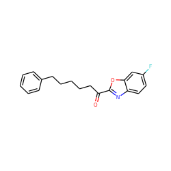 O=C(CCCCCc1ccccc1)c1nc2ccc(F)cc2o1 ZINC000653688001