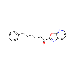 O=C(CCCCCc1ccccc1)c1nc2cccnc2o1 ZINC000653773218