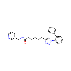 O=C(CCCCCc1cn(-c2ccccc2-c2ccccc2)nn1)NCc1cccnc1 ZINC000653766275