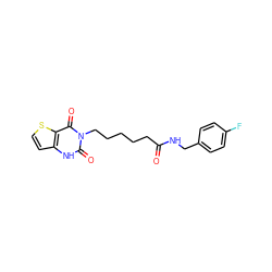 O=C(CCCCCn1c(=O)[nH]c2ccsc2c1=O)NCc1ccc(F)cc1 ZINC000004790450