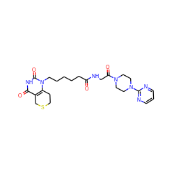 O=C(CCCCCn1c2c(c(=O)[nH]c1=O)CSCC2)NCC(=O)N1CCN(c2ncccn2)CC1 ZINC000013860436