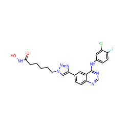 O=C(CCCCCn1cc(-c2ccc3ncnc(Nc4ccc(F)c(Cl)c4)c3c2)nn1)NO ZINC001772573013