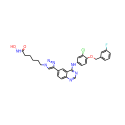 O=C(CCCCCn1cc(-c2ccc3ncnc(Nc4ccc(OCc5cccc(F)c5)c(Cl)c4)c3c2)nn1)NO ZINC001772629397