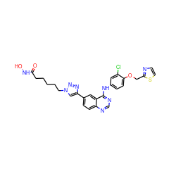 O=C(CCCCCn1cc(-c2ccc3ncnc(Nc4ccc(OCc5nccs5)c(Cl)c4)c3c2)nn1)NO ZINC001772580965