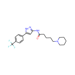 O=C(CCCCN1CCCCC1)Nc1cc(-c2ccc(C(F)(F)F)cc2)[nH]n1 ZINC000084740615