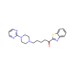 O=C(CCCCN1CCN(c2ncccn2)CC1)c1nc2ccccc2s1 ZINC000084714702