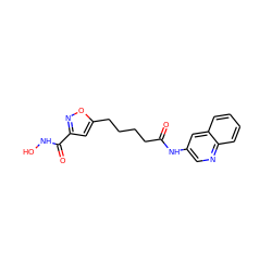 O=C(CCCCc1cc(C(=O)NO)no1)Nc1cnc2ccccc2c1 ZINC000040874854