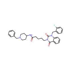 O=C(CCCCn1c(=O)c2ccccc2n(Cc2ccccc2F)c1=O)NC1CCN(Cc2ccccc2)CC1 ZINC000017434291