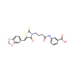 O=C(CCCN1C(=O)/C(=C/c2ccc3c(c2)OCO3)SC1=S)Nc1cccc(C(=O)O)c1 ZINC000002976035