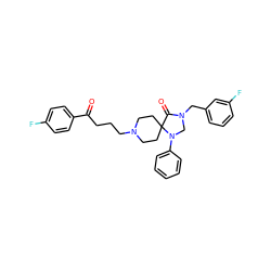 O=C(CCCN1CCC2(CC1)C(=O)N(Cc1cccc(F)c1)CN2c1ccccc1)c1ccc(F)cc1 ZINC000003995320