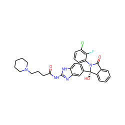 O=C(CCCN1CCCCC1)Nc1nc2cc([C@]3(O)c4ccccc4C(=O)N3c3cccc(Cl)c3F)ccc2[nH]1 ZINC000116256026