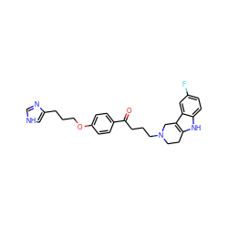 O=C(CCCN1CCc2[nH]c3ccc(F)cc3c2C1)c1ccc(OCCCc2c[nH]cn2)cc1 ZINC000013814568