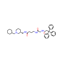 O=C(CCCNC(=O)CNC(=O)CC(c1ccccc1)(c1ccccc1)c1ccccc1)NC[C@@H]1CCCN(CC2CCCCC2)C1 ZINC000028093123