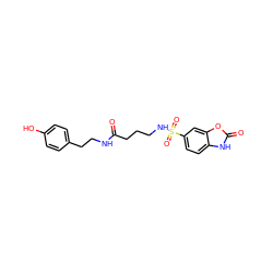 O=C(CCCNS(=O)(=O)c1ccc2[nH]c(=O)oc2c1)NCCc1ccc(O)cc1 ZINC000103261976