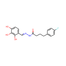 O=C(CCCc1ccc(F)cc1)N/N=C/c1ccc(O)c(O)c1O ZINC001772634171