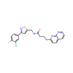 O=C(CCCc1ccc2cccnc2n1)NCc1cc(-c2ccc(F)c(Cl)c2)no1 ZINC000095573087