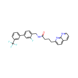 O=C(CCCc1ccc2cccnc2n1)NCc1ccc(-c2cccc(C(F)(F)F)c2)cc1F ZINC000095573056