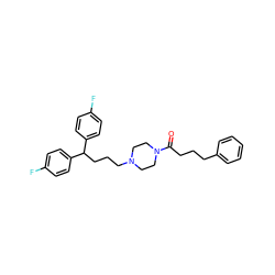 O=C(CCCc1ccccc1)N1CCN(CCCC(c2ccc(F)cc2)c2ccc(F)cc2)CC1 ZINC000013864333