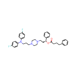 O=C(CCCc1ccccc1)O[C@@H](CCN1CCN(CCCN(c2ccc(F)cc2)c2ccc(F)cc2)CC1)c1ccccc1 ZINC000044305082