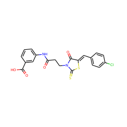 O=C(CCN1C(=O)/C(=C/c2ccc(Cl)cc2)SC1=S)Nc1cccc(C(=O)O)c1 ZINC000001186609