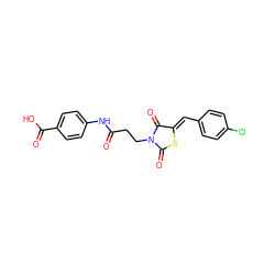 O=C(CCN1C(=O)S/C(=C\c2ccc(Cl)cc2)C1=O)Nc1ccc(C(=O)O)cc1 ZINC000001796549