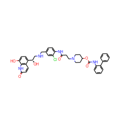 O=C(CCN1CCC(OC(=O)Nc2ccccc2-c2ccccc2)CC1)Nc1ccc(CNC[C@H](O)c2ccc(O)c3[nH]c(=O)ccc23)cc1Cl ZINC000163093118