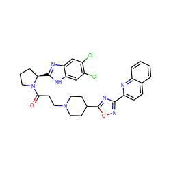 O=C(CCN1CCC(c2nc(-c3ccc4ccccc4n3)no2)CC1)N1CCC[C@H]1c1nc2cc(Cl)c(Cl)cc2[nH]1 ZINC000066074178