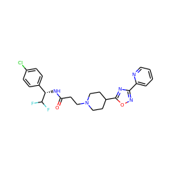 O=C(CCN1CCC(c2nc(-c3ccccn3)no2)CC1)N[C@@H](c1ccc(Cl)cc1)C(F)F ZINC000073222588