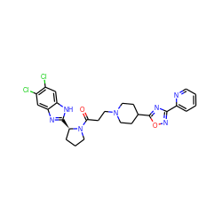 O=C(CCN1CCC(c2nc(-c3ccccn3)no2)CC1)N1CCC[C@H]1c1nc2cc(Cl)c(Cl)cc2[nH]1 ZINC000066074295