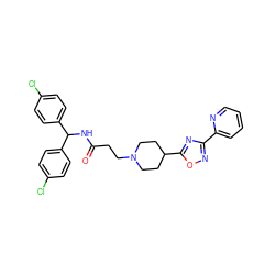 O=C(CCN1CCC(c2nc(-c3ccccn3)no2)CC1)NC(c1ccc(Cl)cc1)c1ccc(Cl)cc1 ZINC000073224335