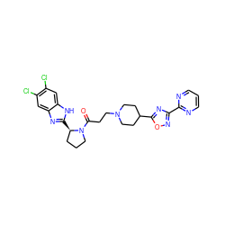 O=C(CCN1CCC(c2nc(-c3ncccn3)no2)CC1)N1CCC[C@H]1c1nc2cc(Cl)c(Cl)cc2[nH]1 ZINC000066074177