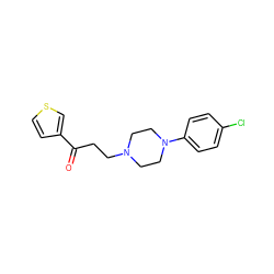 O=C(CCN1CCN(c2ccc(Cl)cc2)CC1)c1ccsc1 ZINC000013861761