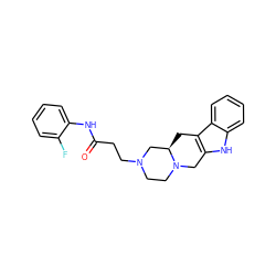 O=C(CCN1CCN2Cc3[nH]c4ccccc4c3C[C@@H]2C1)Nc1ccccc1F ZINC000026749109