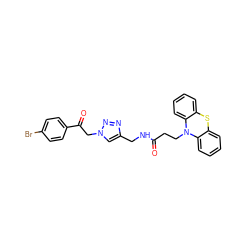 O=C(CCN1c2ccccc2Sc2ccccc21)NCc1cn(CC(=O)c2ccc(Br)cc2)nn1 ZINC000084652950