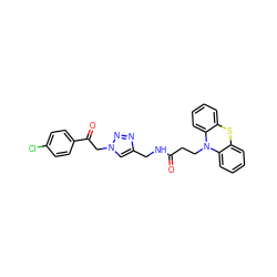 O=C(CCN1c2ccccc2Sc2ccccc21)NCc1cn(CC(=O)c2ccc(Cl)cc2)nn1 ZINC000084653338