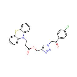 O=C(CCN1c2ccccc2Sc2ccccc21)OCc1cn(CC(=O)c2ccc(Cl)cc2)nn1 ZINC000084652952