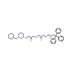 O=C(CCNC(=O)CC(c1ccccc1)(c1ccccc1)c1ccccc1)NCCC(=O)NC[C@H]1CCCN(CC2CCCCC2)C1 ZINC000028094240