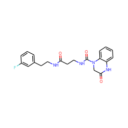 O=C(CCNC(=O)N1CC(=O)Nc2ccccc21)NCCc1cccc(F)c1 ZINC000008768971