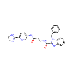 O=C(CCNC(=O)c1nc2ccccc2n1Cc1ccccc1)Nc1ccc(C2=NCCN2)nc1 ZINC000045506235