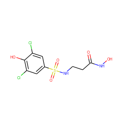 O=C(CCNS(=O)(=O)c1cc(Cl)c(O)c(Cl)c1)NO ZINC001772575657