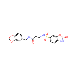 O=C(CCNS(=O)(=O)c1ccc2[nH]c(=O)oc2c1)NCc1ccc2c(c1)OCO2 ZINC000020994445